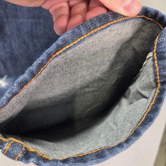 Selvedge Jeans Mens Dark Wash Blue Relaxed Tapered Altered Hem Fits 30x25 - Picture 8 of 16